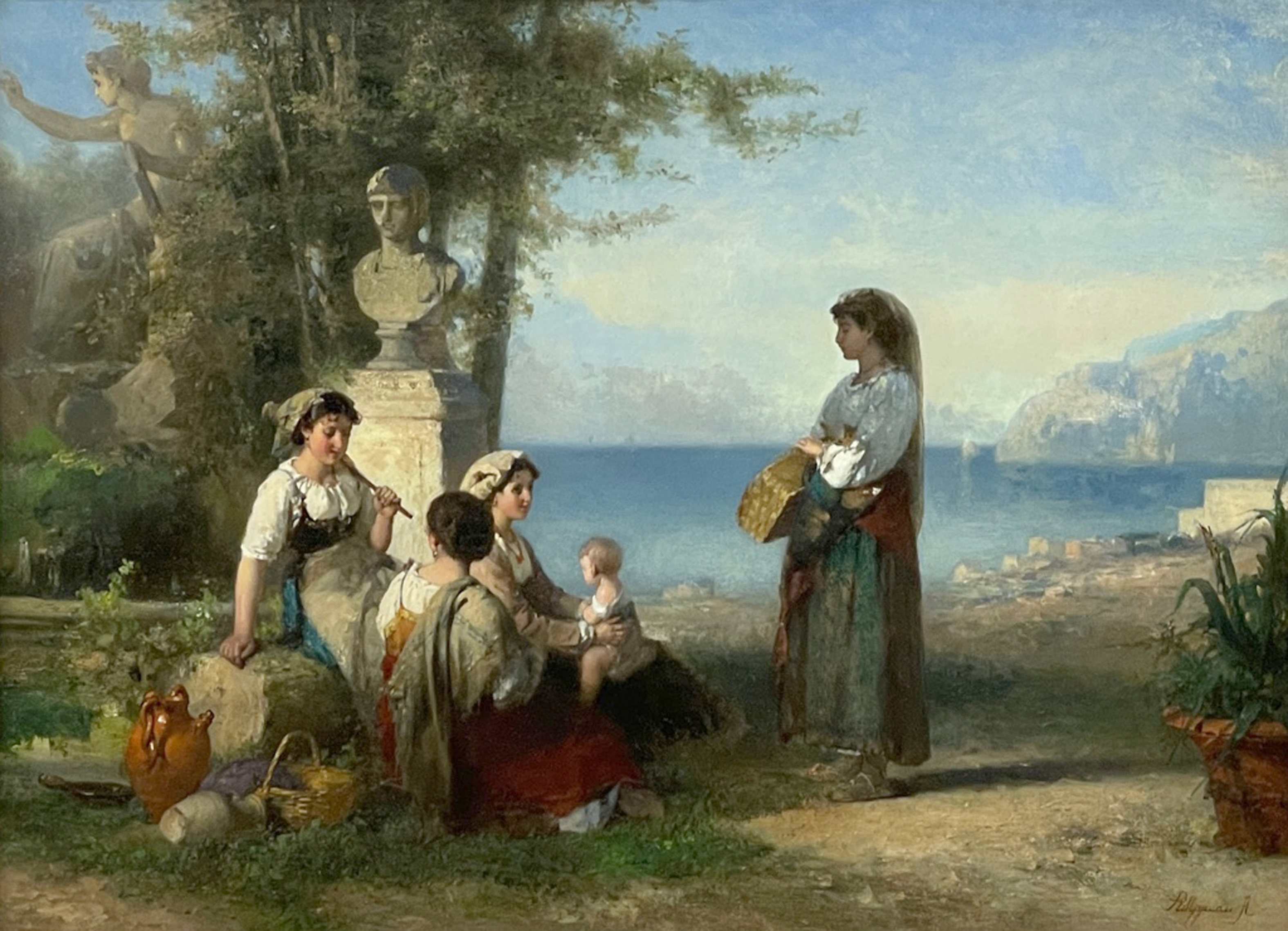 A figure group in repose before a Mediterranean landscape & Figures amongst classical ruins